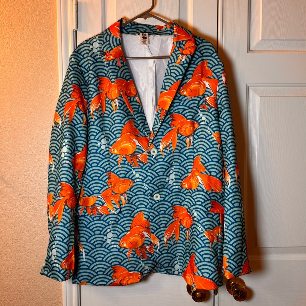 Smiffy’s Stand Out Suit Vibrant Blue & Orange Fish Patterned Jacket - Sz L